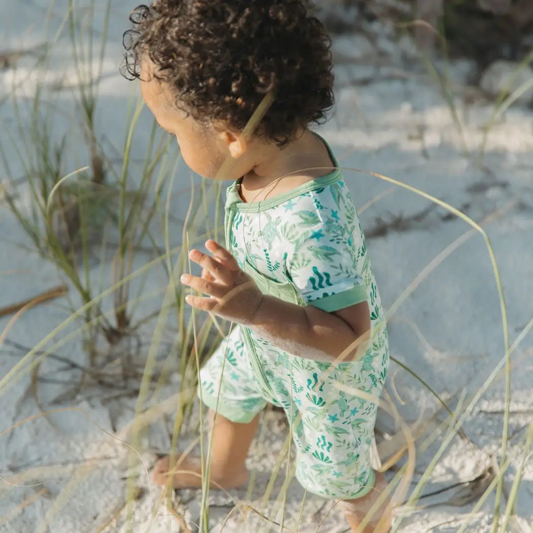 Gender-neutral bamboo summer romper baby