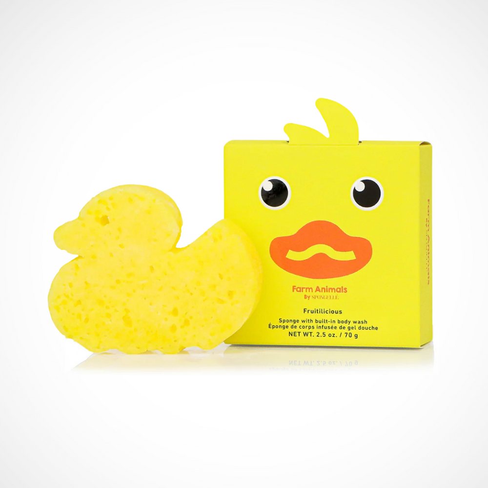 Spongellé Danny Duck Kids Body Wash Infused Buffer® – fruity bath sponge for kids in collectible duck gift box