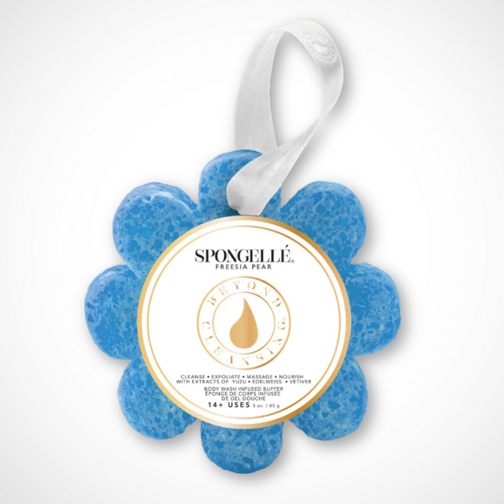Spongellé Freesia Pear Body Wash Infused Buffer® – floral pear scented exfoliating bath sponge and body buffer