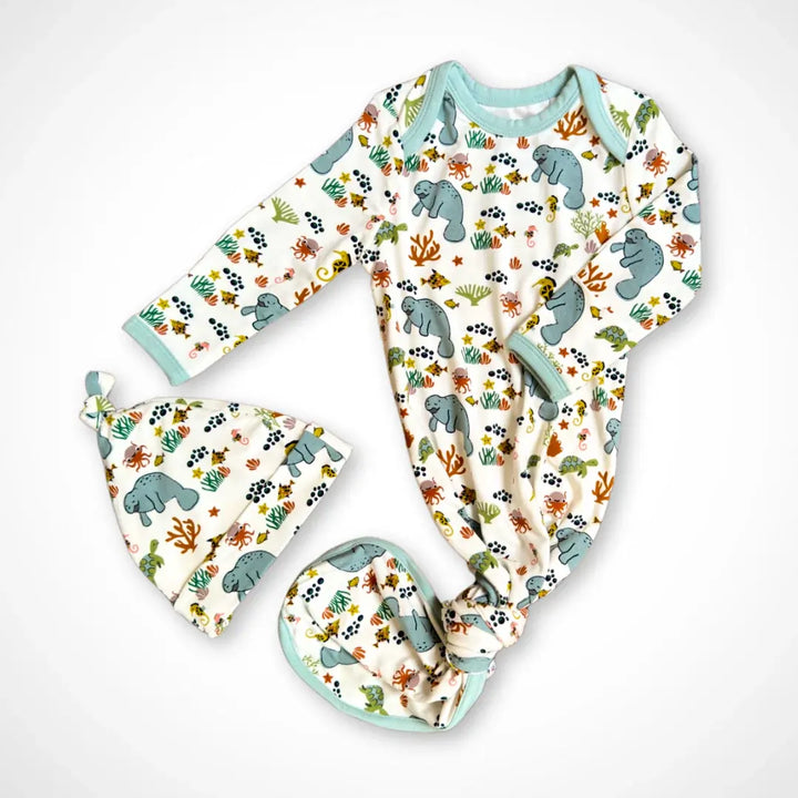 Gender-neutral newborn bamboo gown